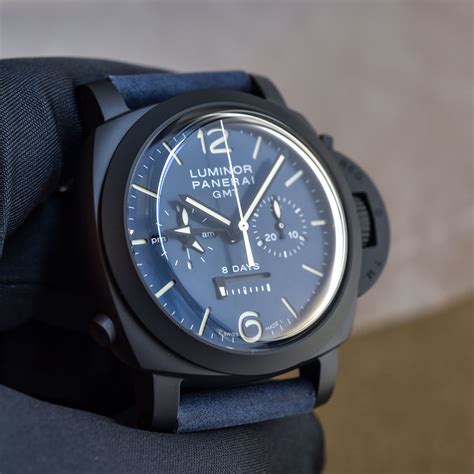 panerai luminor chrono monopulsante gmt blu notte|panerai luminor 8 gmt.